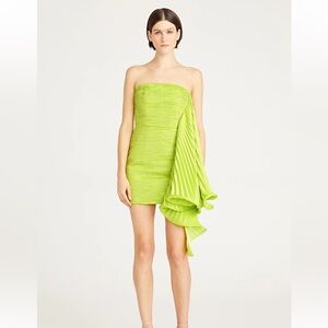 Amur Kayleigh Strapless Lime Green Pleated Mini Dress